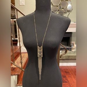 Express Gold Chevron Long Hang Fringe Necklace